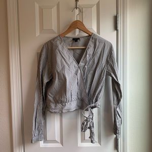 Striped long sleeve wrap blouse
